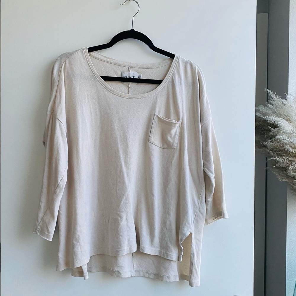 Pact Linen Blend 3/4 Sleeve Pocket T-Shirt - Cream